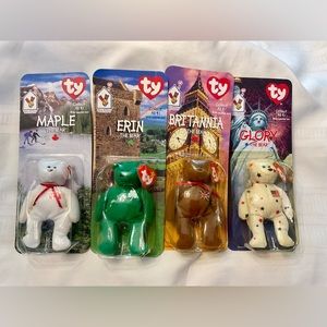 Rare Error Ty Beanie Babies International Bears. Full set of 4. Retired.